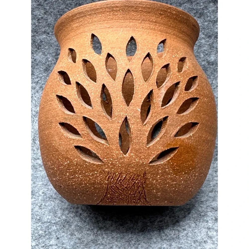 Zolman Studio Pottery Terracotta Tree of Life Cutout Tea Light Candle Holder 4
